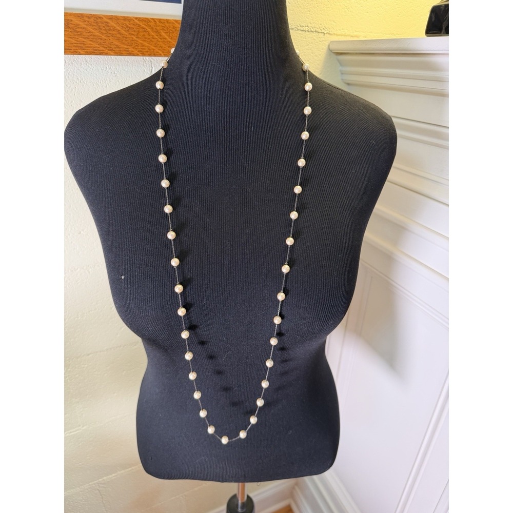 Dabby Reid 45" Long Faux Pearl Station Necklace Dark Metal Chain Layerin